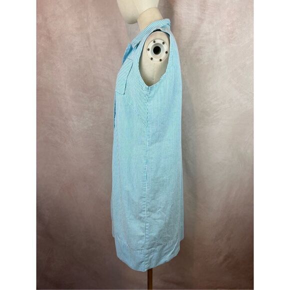 Vintage 1960s Blue Striped Button Front Dress Mod - Picture 3 of 7